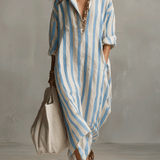 Camisa casual às riscas e vestido maxi de estilo boémio