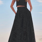 Conjunto Larissa™ de Top Bordado e Saia Maxi de Cintura Alta