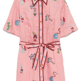 MINIVESTIDO CAMISEIRO BORDADO COM MOTIVOS BOTÂNICOS EM ROSA