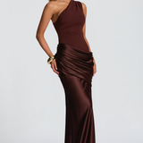 VESTIDO COMPRIDO ASSIMÉTRICO EFEITO ACETINADO