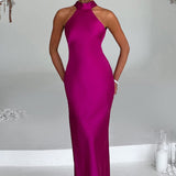ZEYNEP | Elegante Maxi Vestido de Cetim com Decote Halter