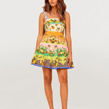 VESTIDO MINI ESTAMPADO COM DECOTE DIREITO