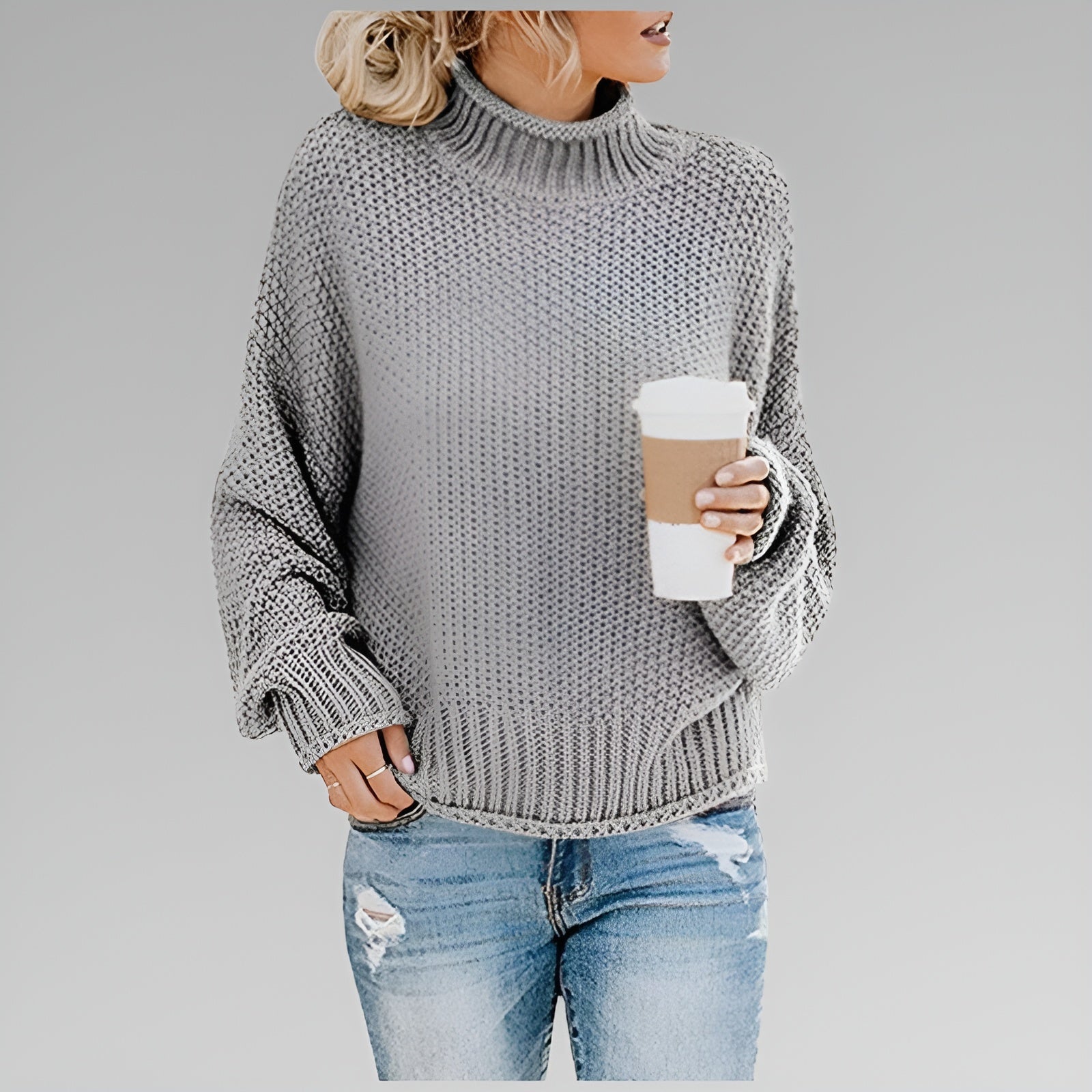 Amy - Pullover de Gola Alta Contemporâneo e Quente