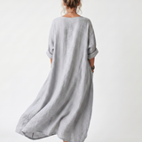Raina | Vestido Midi Oversized com Painel em Contraste e Bordado