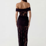 VESTIDO COMPRIDO DE RENDA DRAPEADO