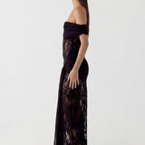 VESTIDO COMPRIDO DE RENDA DRAPEADO