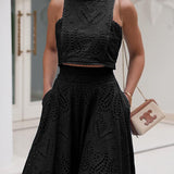 Conjunto Larissa™ de Top Bordado e Saia Maxi de Cintura Alta