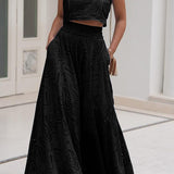 Conjunto Larissa™ de Top Bordado e Saia Maxi de Cintura Alta