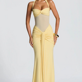VESTIDO LONGO HALTER COM RUCHES
