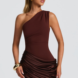 VESTIDO COMPRIDO ASSIMÉTRICO EFEITO ACETINADO