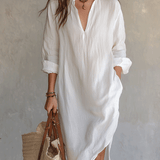 Vestido midi branco boémio e relaxado