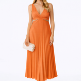 VESTIDO MIDI PLISSADO COM DECOTE CRUZADO