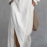 Vestido midi folgado de um só ombro com abertura