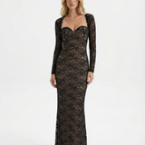 VESTIDO COMPRIDO DE RENDA COM DECOTE CAI-CAI