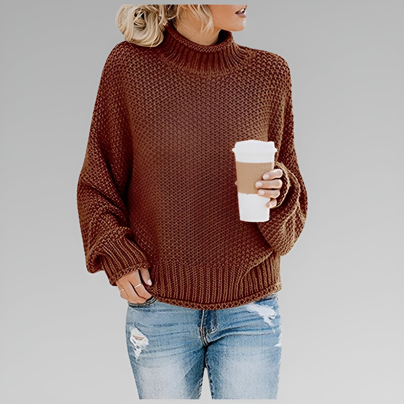 Amy - Pullover de Gola Alta Contemporâneo e Quente