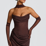 VESTIDO COMPRIDO DRAPEADO COSTAS CORSELETE