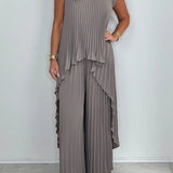 Conjunto Sherry™ de Top Midi Plissado e Calças Largas