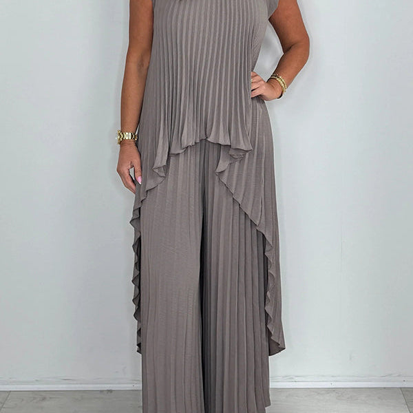 Conjunto Sherry™ de Top Midi Plissado e Calças Largas