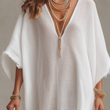Vestido midi folgado com decote em V
