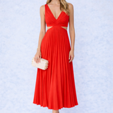 VESTIDO MIDI PLISSADO COM DECOTE CRUZADO