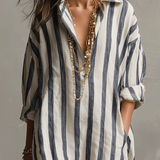 Camisa casual às riscas e vestido maxi de estilo boémio