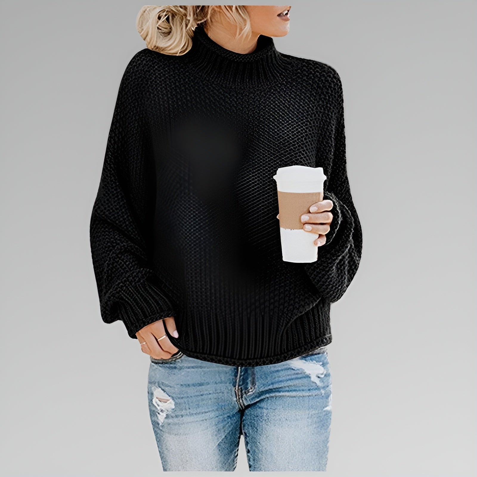 Amy - Pullover de Gola Alta Contemporâneo e Quente