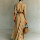 Camille™ | Vestido maxi com lapela e cinto na cintura
