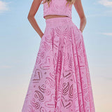 Conjunto Larissa™ de Top Bordado e Saia Maxi de Cintura Alta