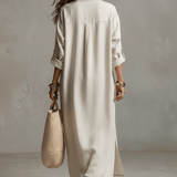 Vestido camisero maxi vintage leve em creme natural