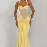 VESTIDO LONGO HALTER COM RUCHES