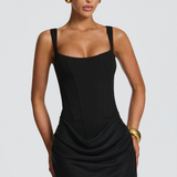 VESTIDO MINICORSELETE COM SAIA DRAPEADA