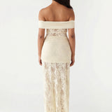 VESTIDO COMPRIDO DE RENDA DRAPEADO