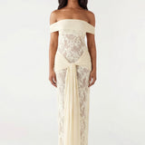 VESTIDO COMPRIDO DE RENDA DRAPEADO