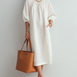Vestido midi creme de corte relaxado