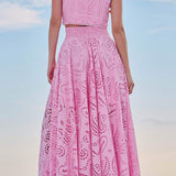 Conjunto Larissa™ de Top Bordado e Saia Maxi de Cintura Alta