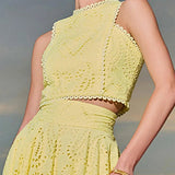 Conjunto Larissa™ de Top Bordado e Saia Maxi de Cintura Alta