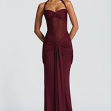 VESTIDO LONGO HALTER COM RUCHES
