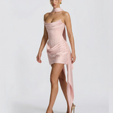 VESTIDO MINI CORSELETE COM DRAPEADO E LAÇADA
