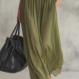 Vestido maxi folgado com cintura franzida