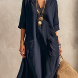 Vestido camisero boémio azul meia-noite