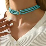 Colar Elegante Vintage com Pérolas Turquesas