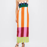 VESTIDO ÀS RISCAS GEOMÉTRICAS MULTICOR