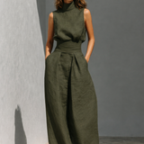 Maria™ | Conjunto de t-shirt de alças e calças largas de algodão e linho minimalista para mulher