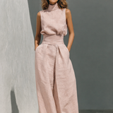 Maria™ | Conjunto de t-shirt de alças e calças largas de algodão e linho minimalista para mulher