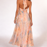 VESTIDO MIDI HALTER TONS PASTEIS AGUARELA