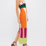 VESTIDO ÀS RISCAS GEOMÉTRICAS MULTICOR