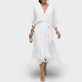 Margarida - Vestido Fluído com Folhos e Laçada