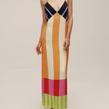 VESTIDO ÀS RISCAS GEOMÉTRICAS MULTICOR