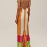 VESTIDO ÀS RISCAS GEOMÉTRICAS MULTICOR