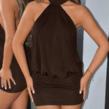 VESTIDO CURTO HALTER DE COSTAS ABERTAS